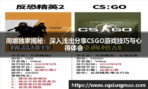 周娜独家揭秘：深入浅出分享CSGO游戏技巧与心得体会